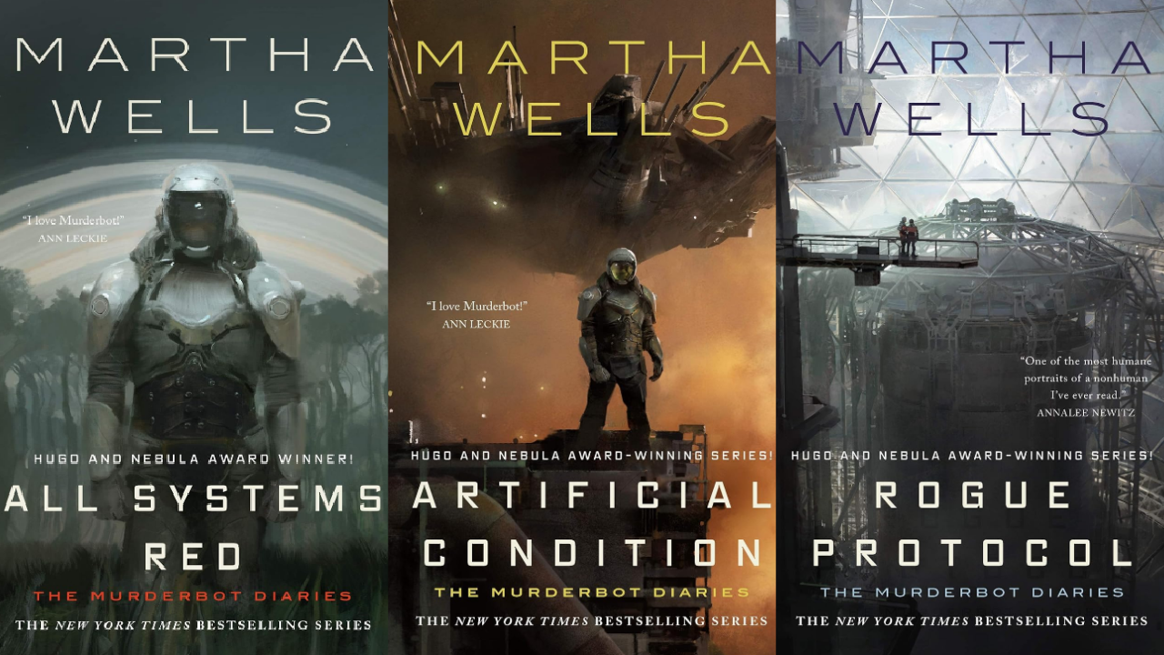 super cool picture of the book series murderbot